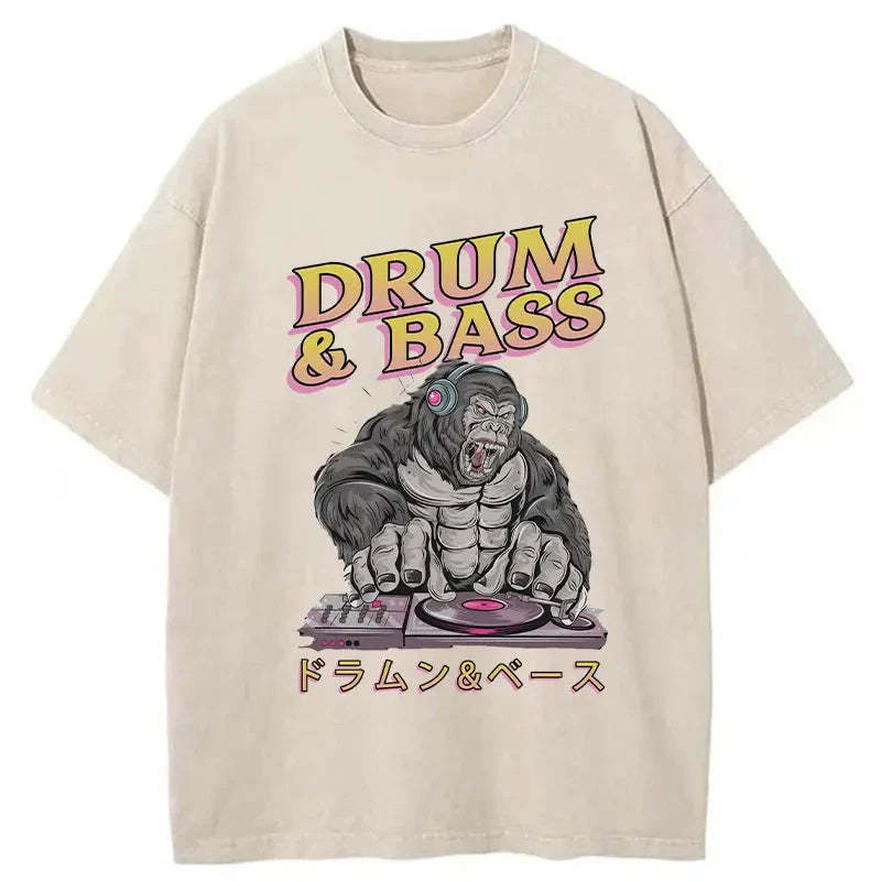 Drum&Bass DJ Gorilla Washed T-Shirt Casual Oversized Outfit Style Gifts For Besties