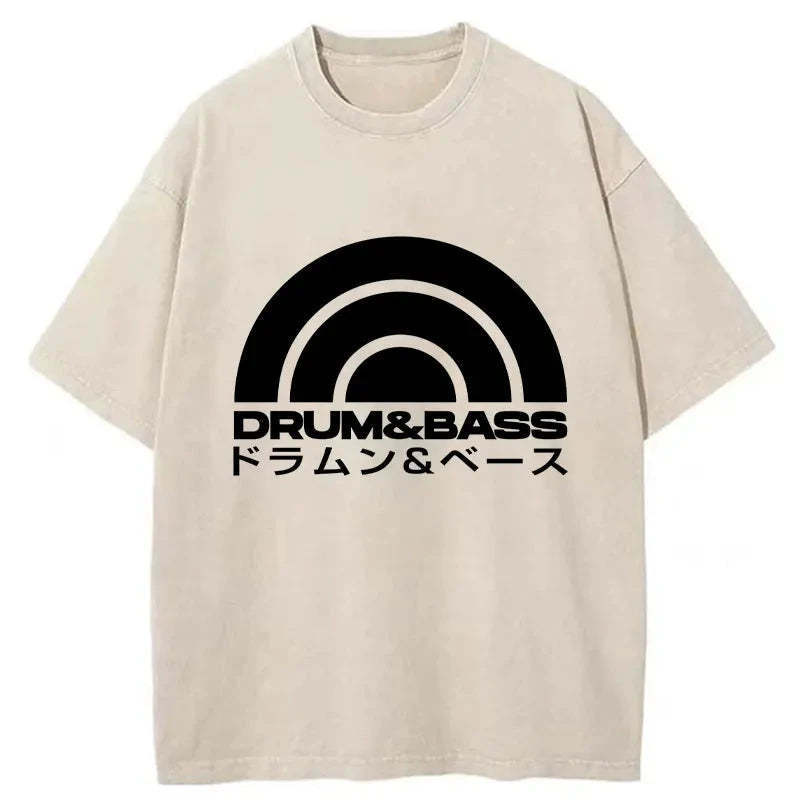 Drum & Bass Disc Washed T-Shirt Cool Urban Street Style Shirt Gifts For Besties