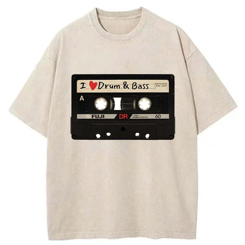 Drum And Bass Tapes Washed T-Shirt Retro Streetwear Graphic Top Gifts For Best Friend