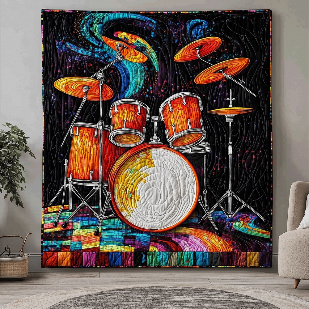 Drummer Drum Set Quilted Blanket Rock Music Lover Graphic Art Cozy Throw Best Gift For Drummers