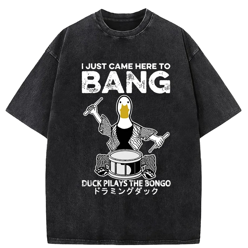 Drumming Duck Washed T-Shirt Minimal Retro Graphic Clothing Gifts For Sister