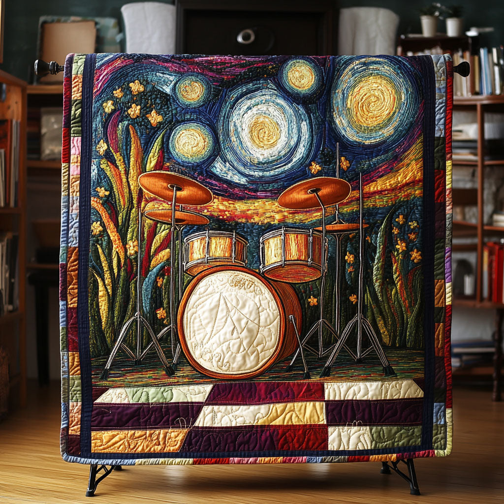 Drumset in Paradise Quilted Blanket Sofa Couch Throw Blanket Secret Santa Gifts For Drummers