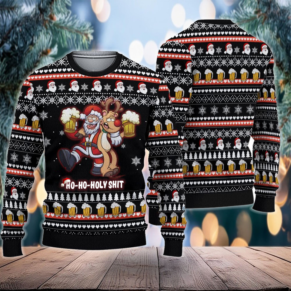 Drunk Santa And Reindeer Christmas Ugly Sweater Funny Christmas Sweater Gifts For Dudes