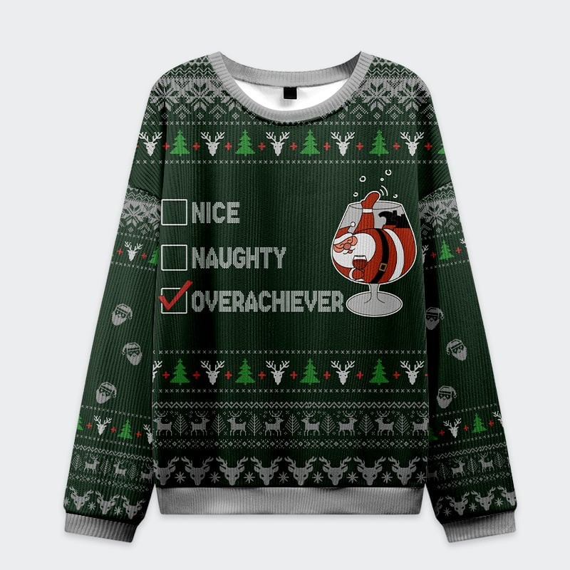 Drunk Santa Overachiever Christmas Sweater Funny Apparel Xmas Holiday Gifts For Her