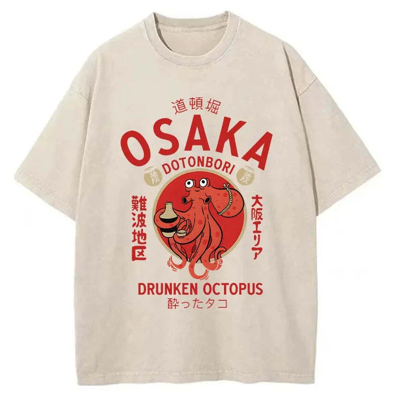 Drunken Octopus Japan Washed T-Shirt Retro Humor Outfit Idea Gifts For Sister