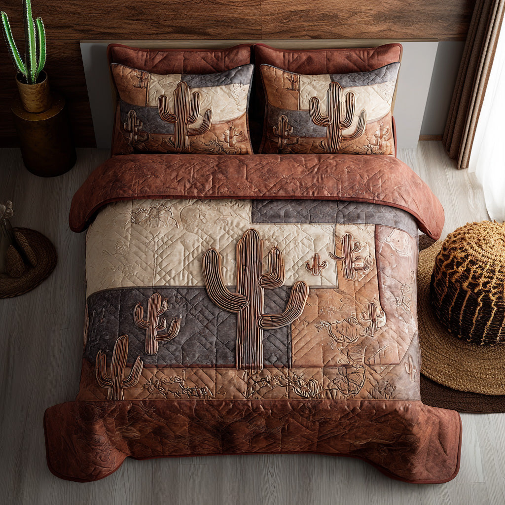 Dry Cactus Quilted Bedding Set Bed Room Decoration Cactus Theme Gifts