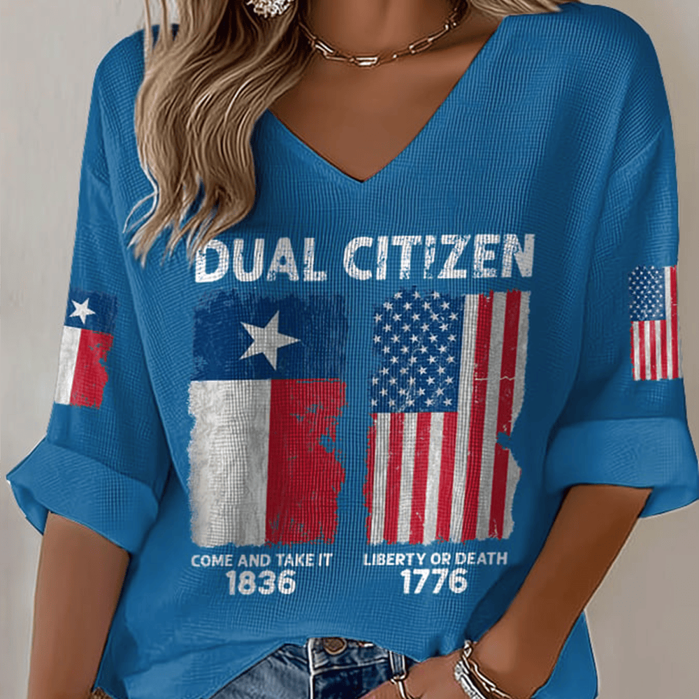 Dual Citizen Of Texas And USA V-Neck Long Sleeve Shirt Texas History Clothing Patriotic Gifts
