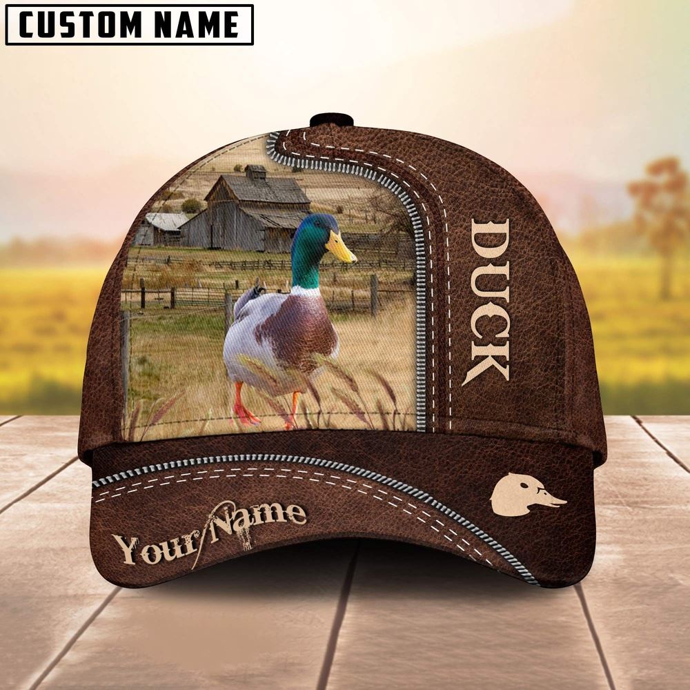 Duck Customized Name Leather Pattern Cap Farm Cap Farmer Baseball Cap Gift For Farmer