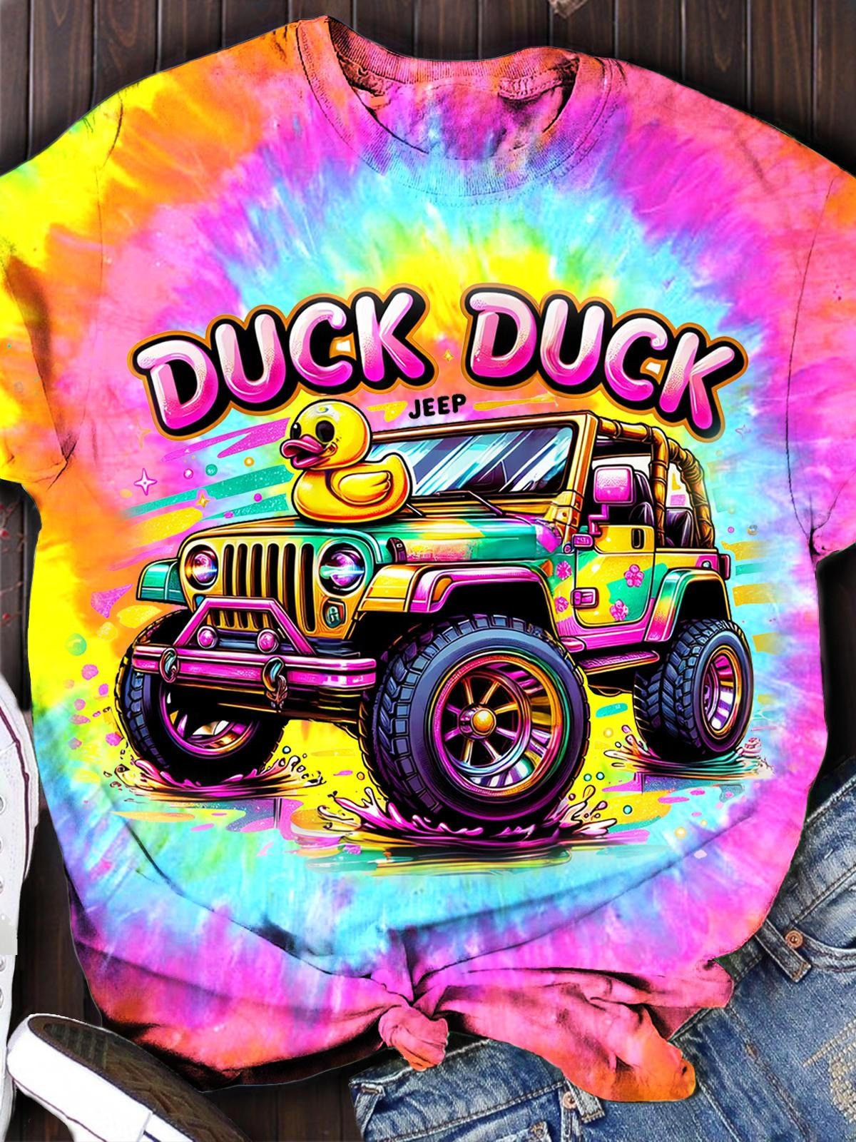 Duck Duck Jeep Tie Dye Shirt Cute Duck Graphic Tee Presents For Jeep Lovers