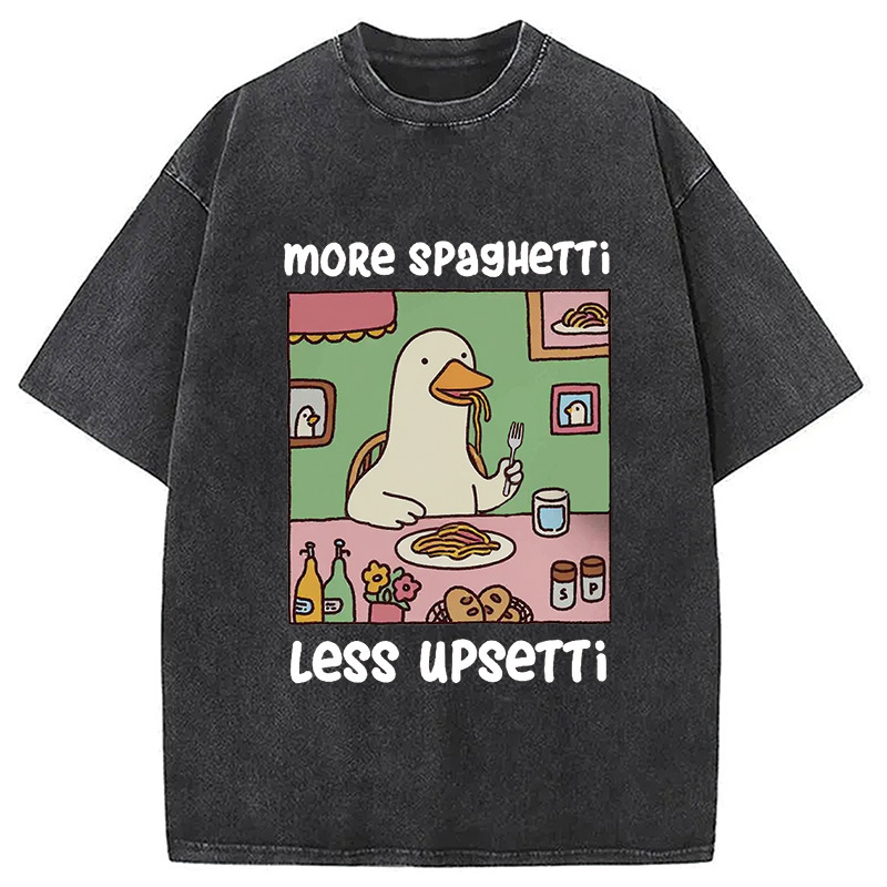 Duck Eating Spaghetti Washed T-Shirt Cool Graphic Tee For Men Women Gifts For Brother