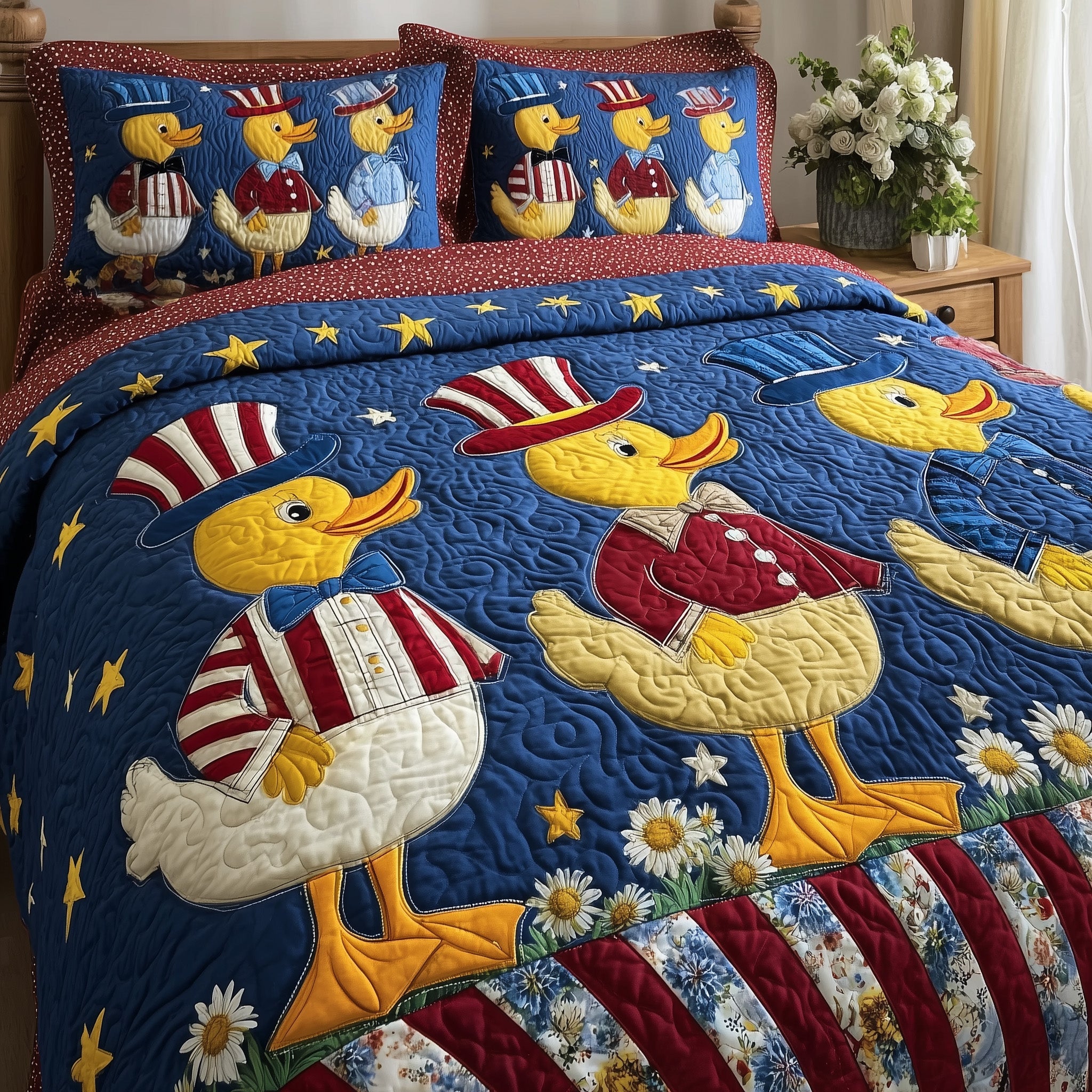 Duck Paradise Quilted Bedding Set Duvet Cover Bedspread Farm Duck Related Gifts