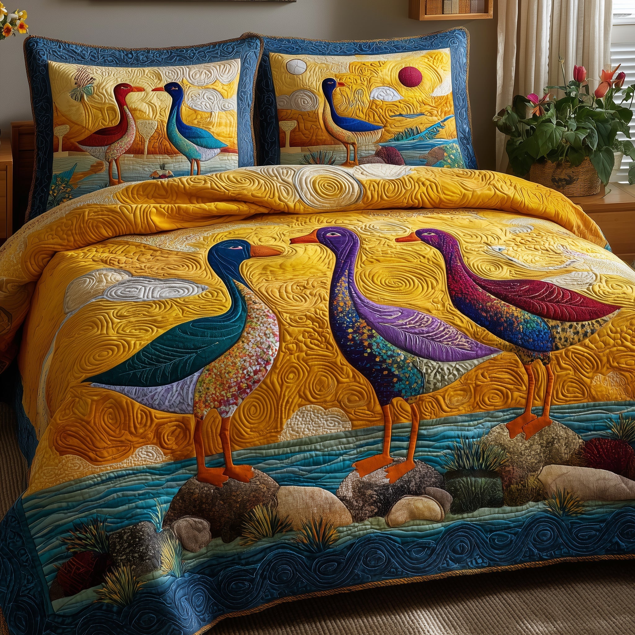Duck Paradise Quilted Bedding Set Duvet Cover Bedspread Gift Ideas For Duck Owners