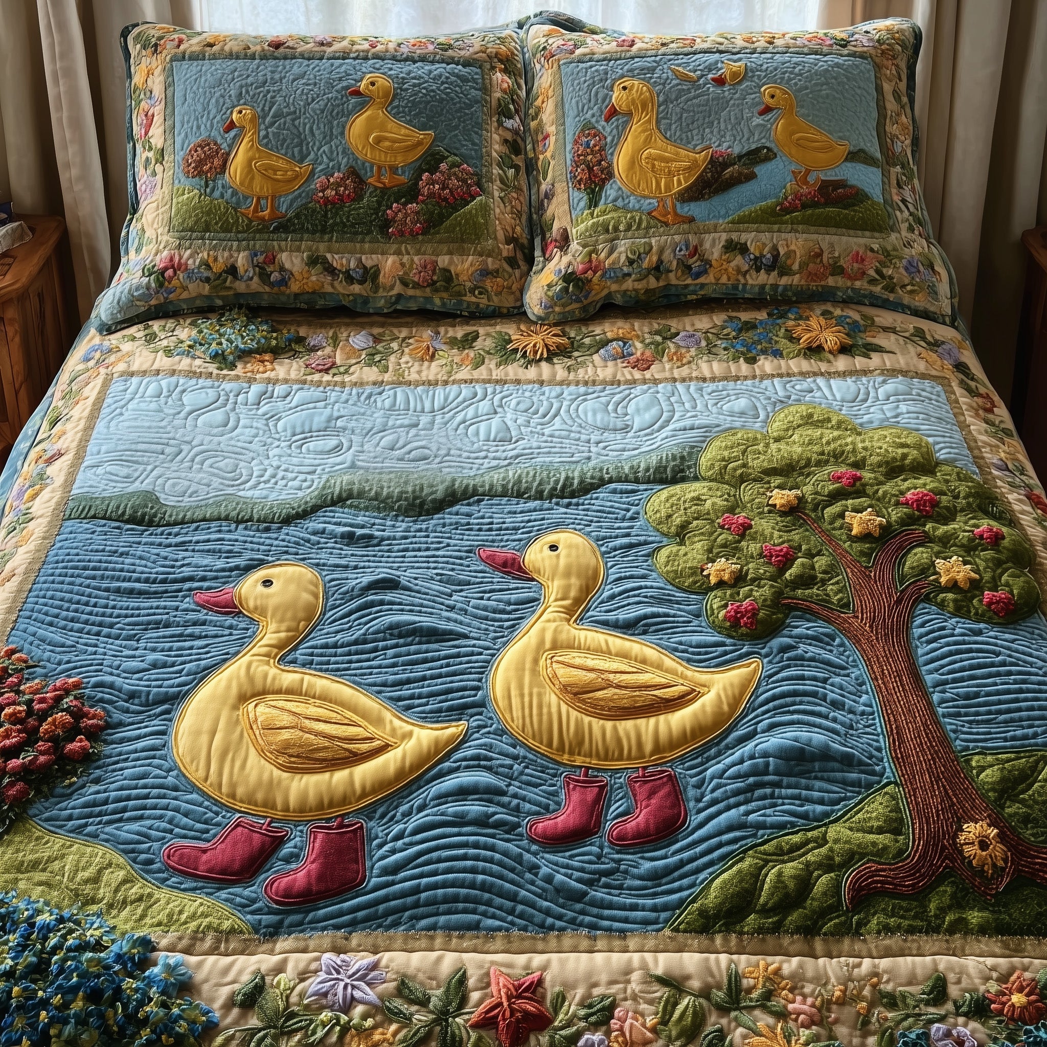 Duck Paradise Quilted Bedding Set Housewarming Gift