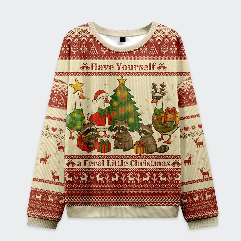 Ducks Racoons A Feral Little Ugly Christmas Sweater Xmas Apparel Gifts For Animal Lovers