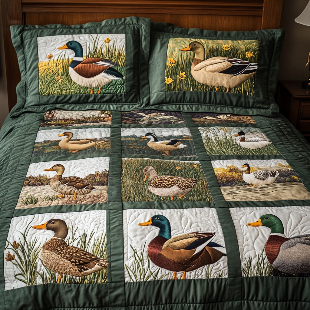 Ducky Delight Quilted Bedding Set Cute Room Decor Presents For Duck Lovers