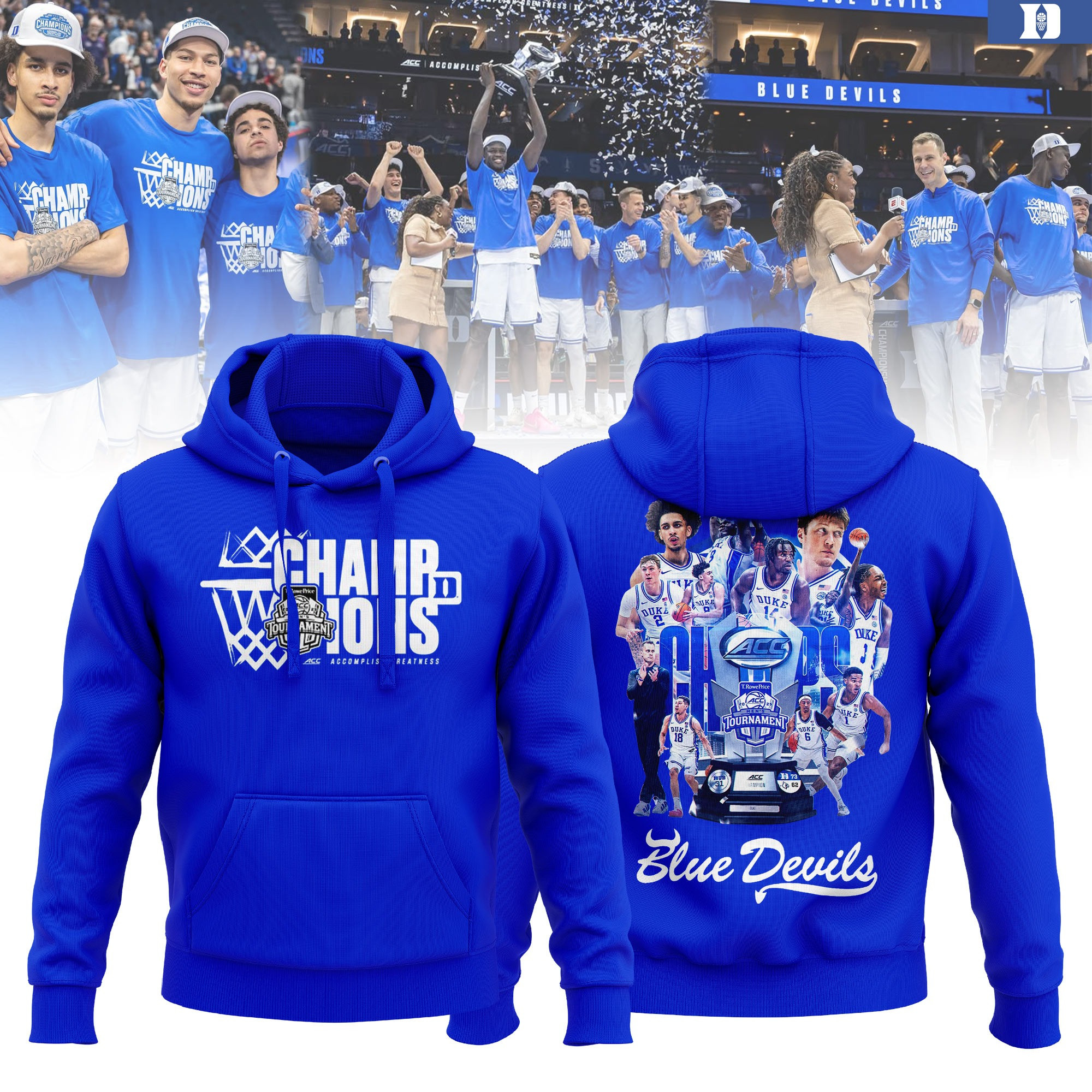 Duke ACC Championship Hoodie 2025 Men's Basketball Champions Duke Blue Devils Victory