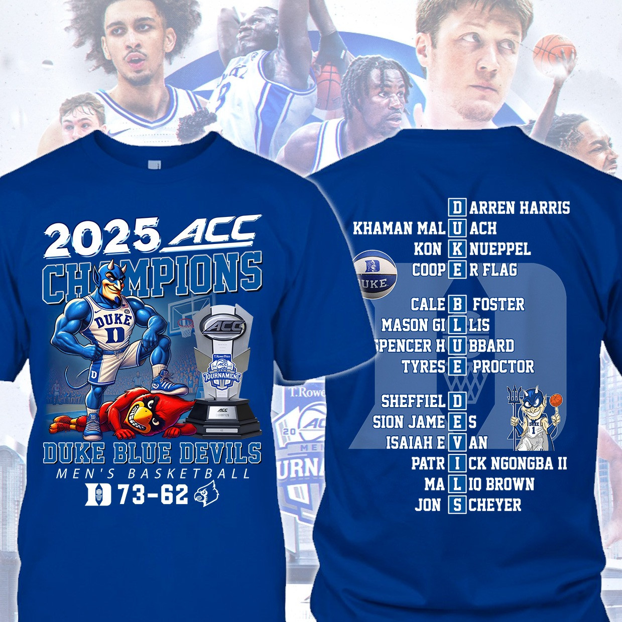 Duke ACC Championship Shirt 2025 Blue Devils Duke Men's Basketball Champions Clothing Merch