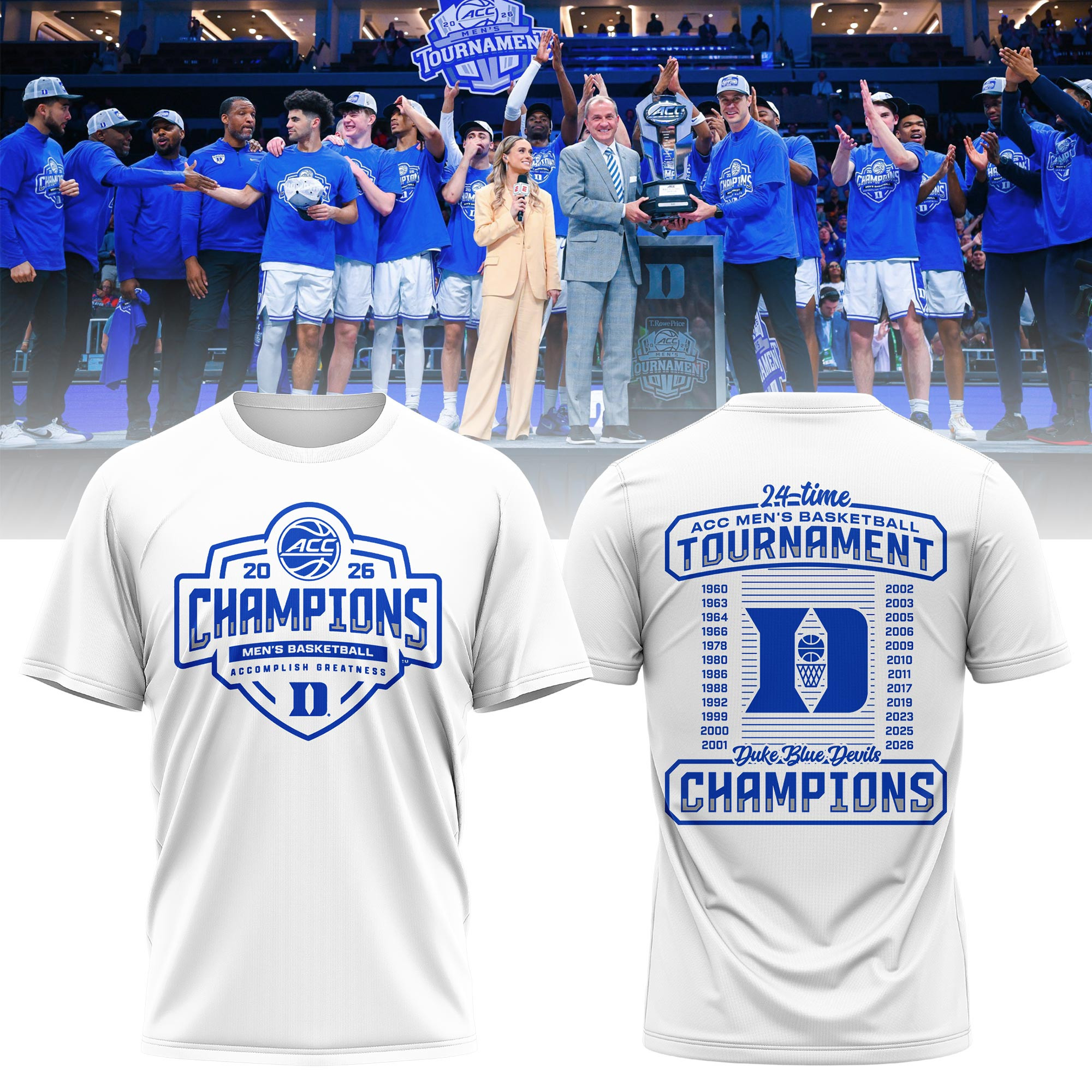 Duke ACC Men's Basketball Tournament Champions T-Shirt Duke Blue Devils Clothes Game Day Gear