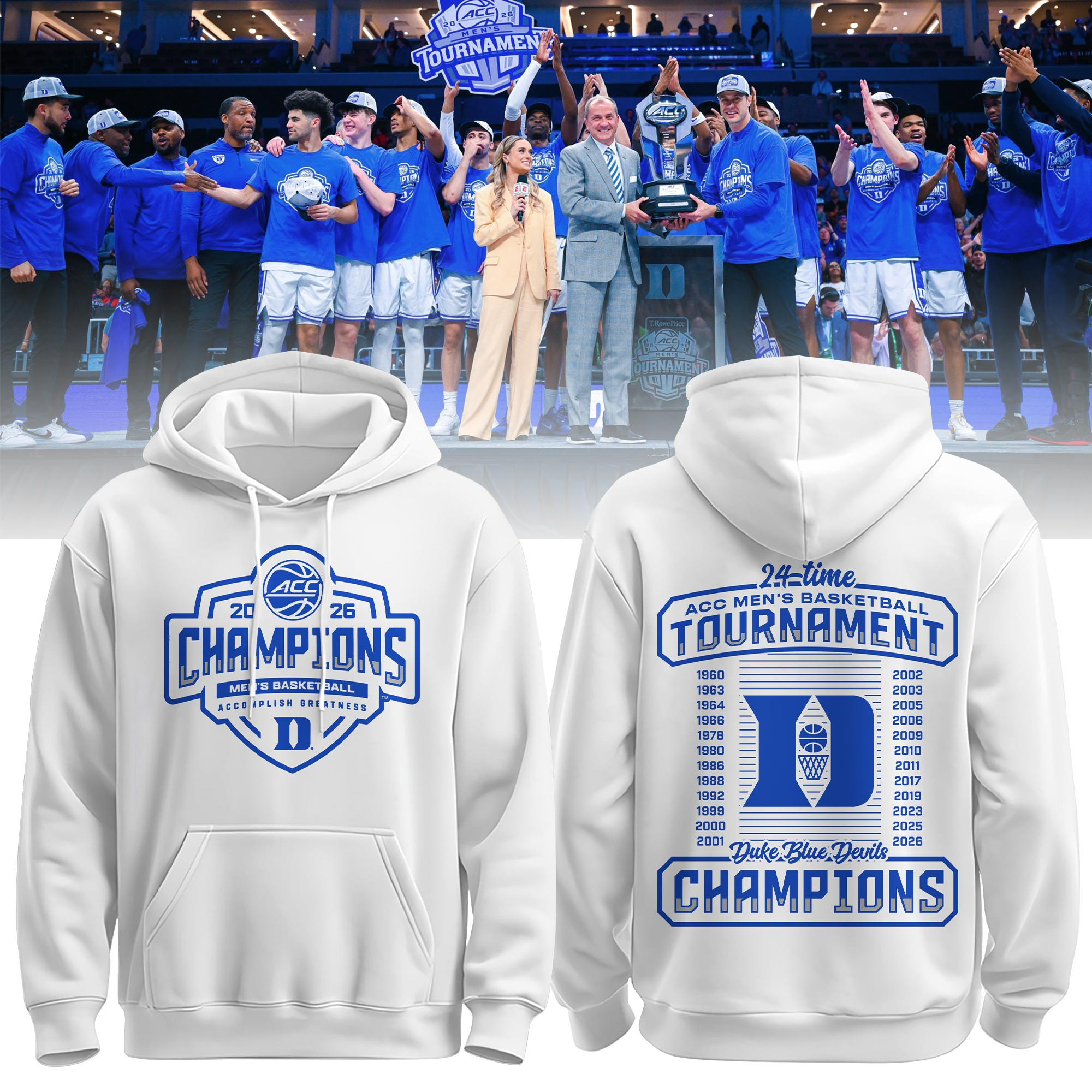 Duke Blue Devils 2026 ACC Men's Basketball Tournament Champs Hoodie Game Day Clothing