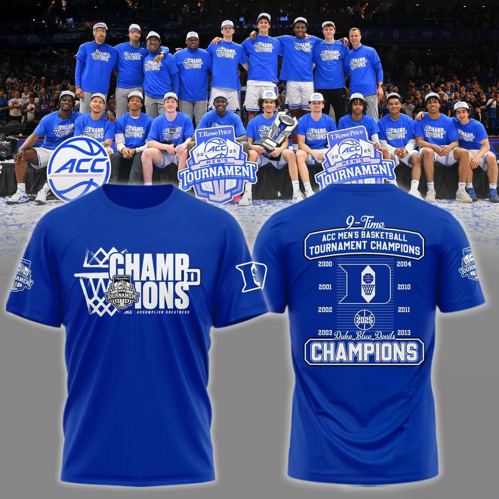 Duke Blue Devils ACC Championship T-Shirt 2025 6 Time Champions Duke Men's Basketball Tee
