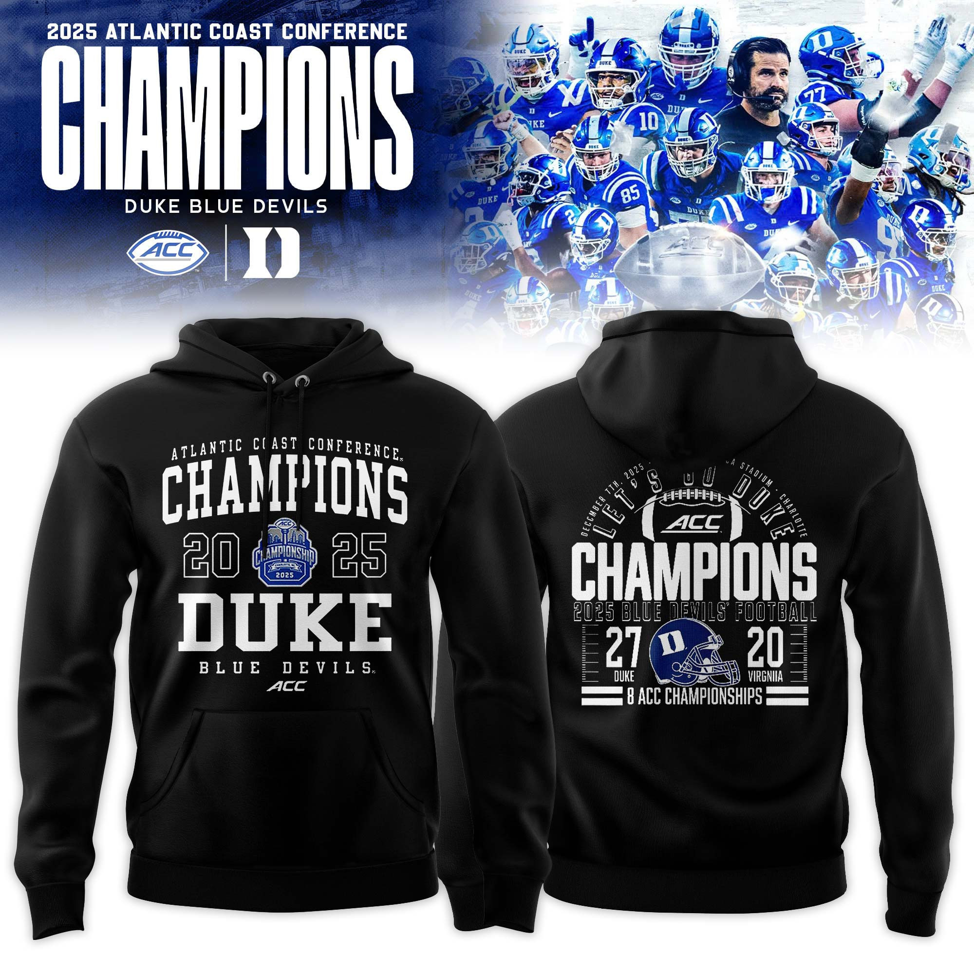Duke Blue Devils ACC Football Champions Hoodie Footbal Apparel Unique Fan Gear