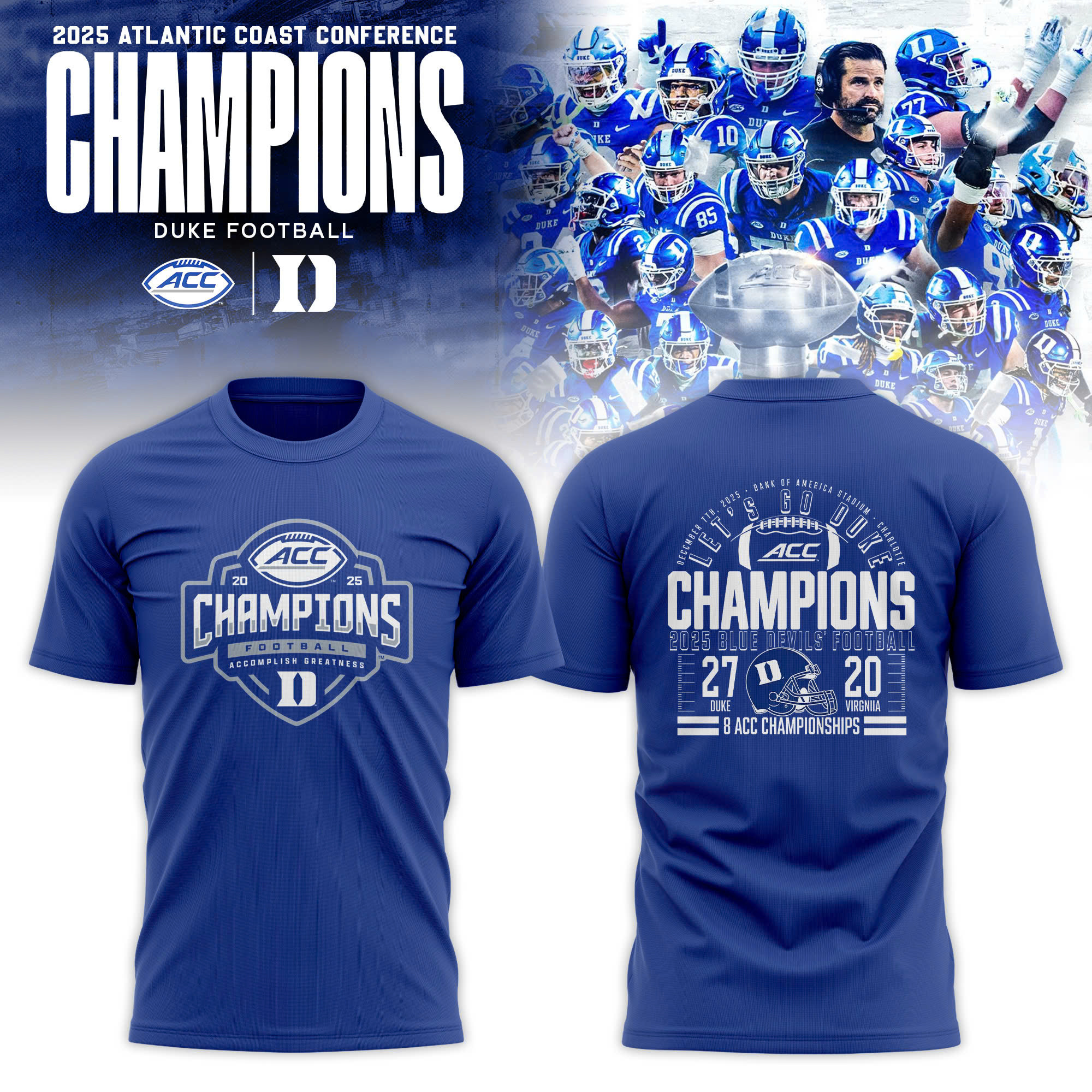 Duke Blue Devils ACC Football Champions T-Shirt Football Clothes Gift For Fans
