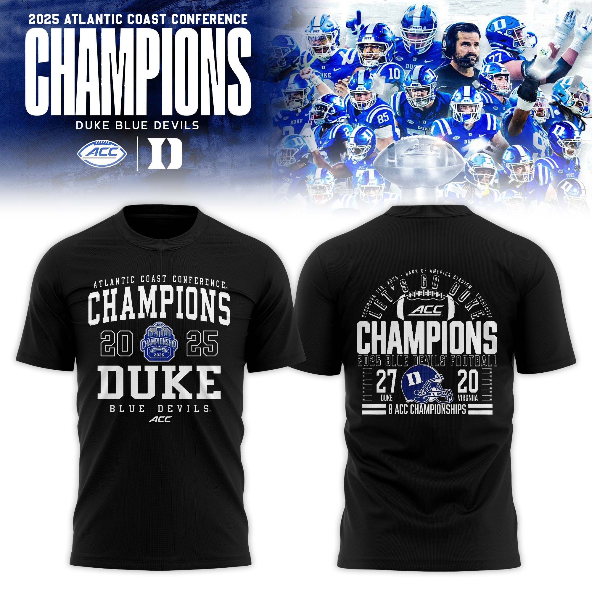 Duke Blue Devils ACC Football Champions T-Shirt Game Day Shirt Football Fan Gift