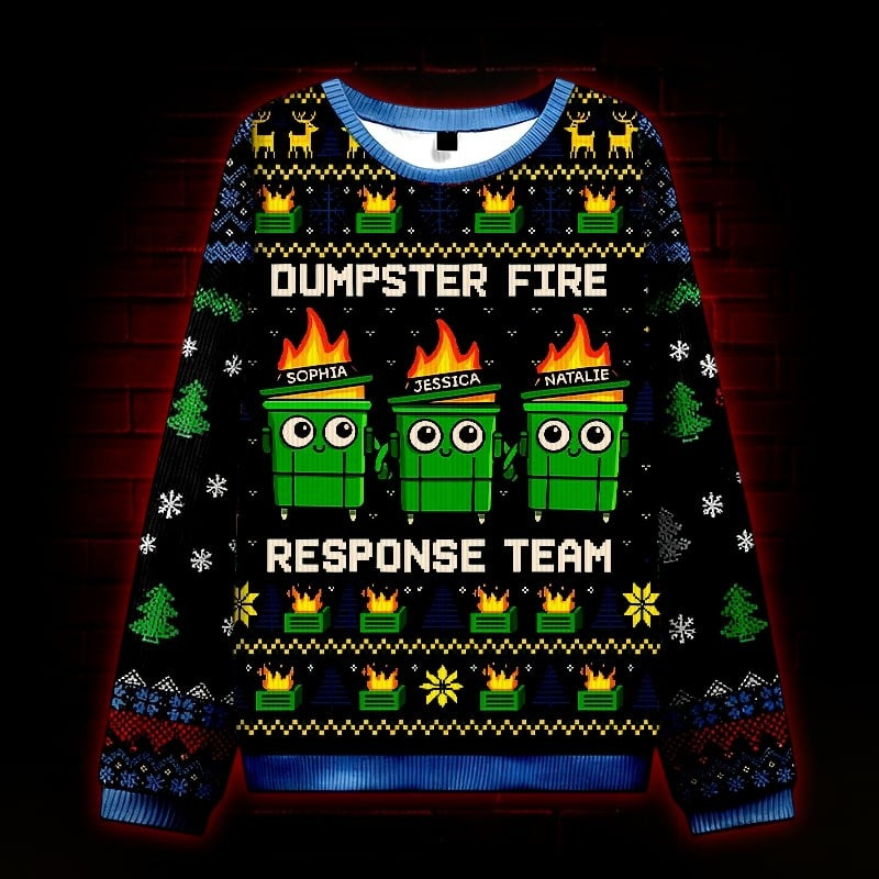 Dumpster Fire Response Team Ugly Christmas Sweater Funny Xmas Holiday Gifts For Besties