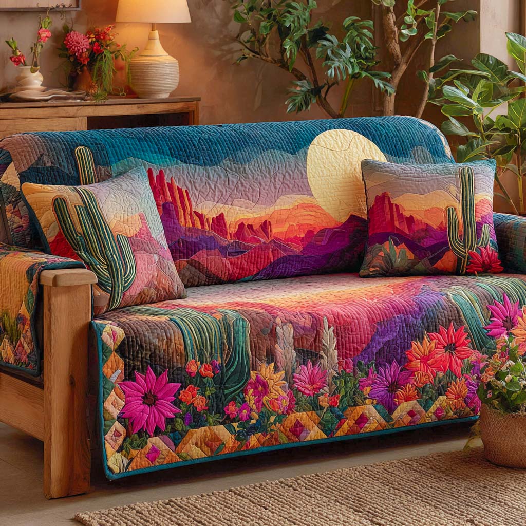 Dune Dream Quilted Sofa Cover Living Room Decor Cute Cactus Gifts