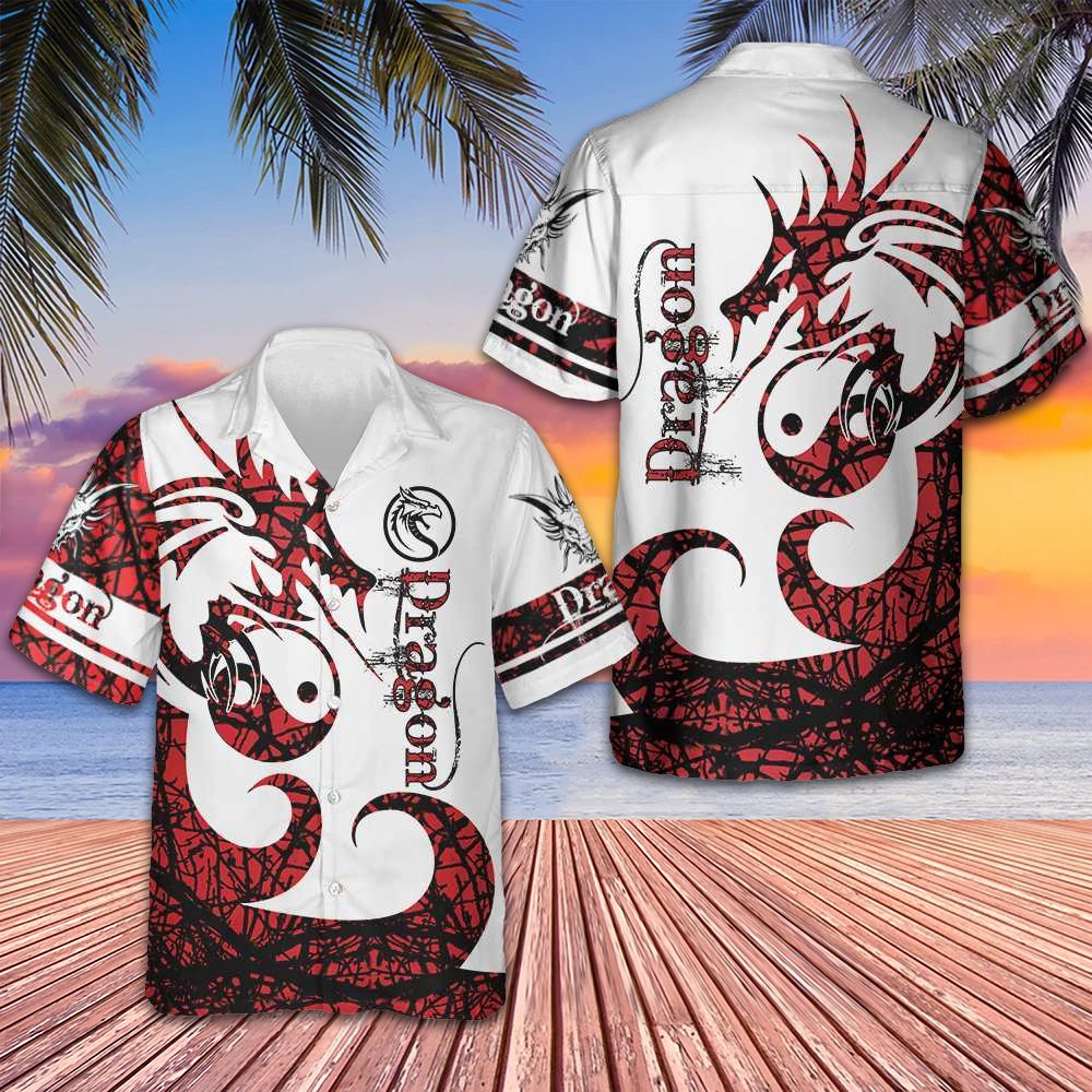 Dungeon Dragon Tattoo Hawaiian Shirt White And Red Chinese Dragon Shirt Gift For Him Dungeon Dragon Tattoo Hawaiian Shirt White And Red Chinese Dragon Shirt Gift For Him