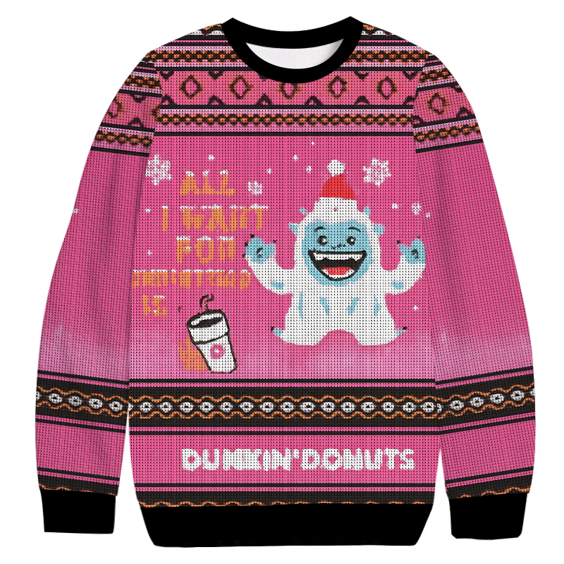 Dunkin Donuts Yeti Christmas Ugly Sweatshirt Funny Christmas Holiday Sweater Gift Ideas