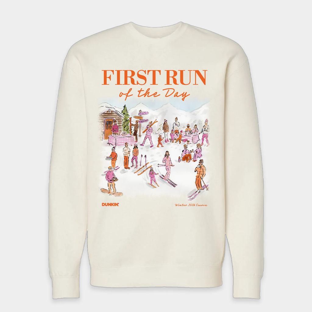 Dunkin Runs On Merch 2026 First Run Of The Day Ski Crewneck Sweatshirt Birthday Gift For BFF