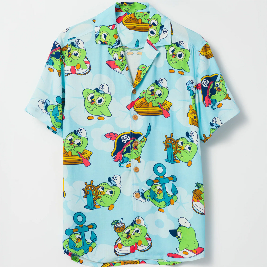 Duolingo Merch Captain Duo Button Up Shirt Unique Gifts For Husband Duolingo Merch Captain Duo Button Up Shirt Unique Gifts For Husband