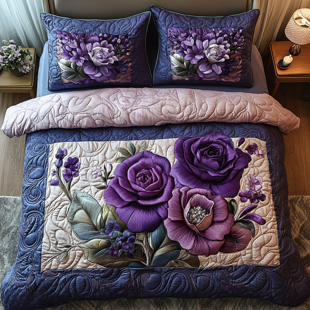 Dusk Petal Symphony Quilted Bedding Set Bed Decorations Christmas Presents