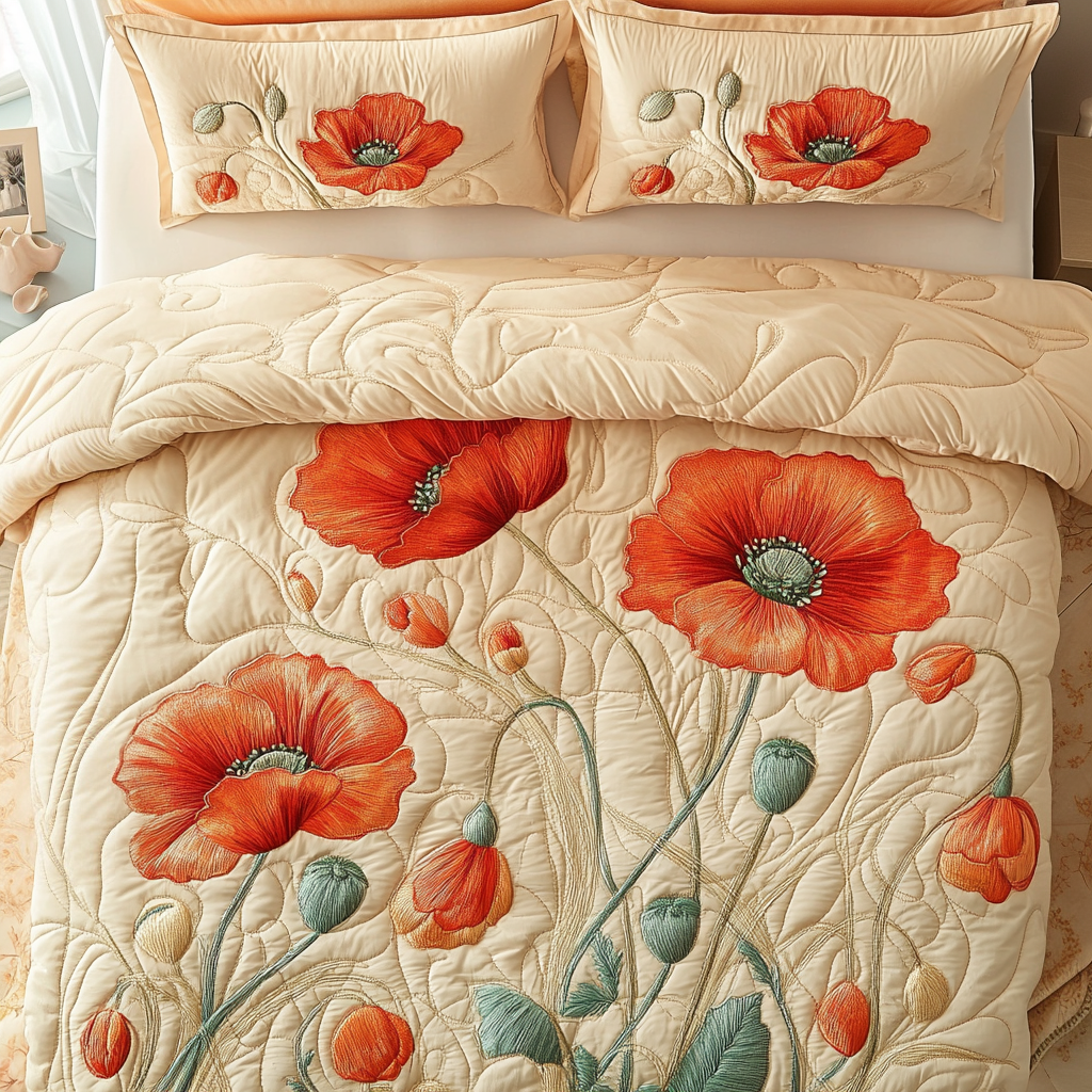 Dusk Petals Quilted Bedding Set Lovely Bedroom Gift Idea for Housewarming