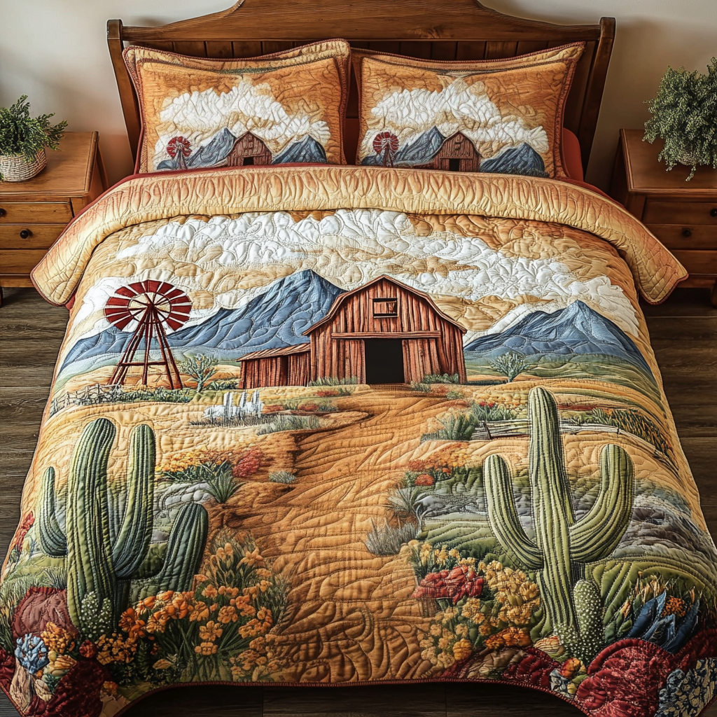 Dusty Roads Quilted Bedding Set Best Bed Sheet Set Cactus For Birthday Gift