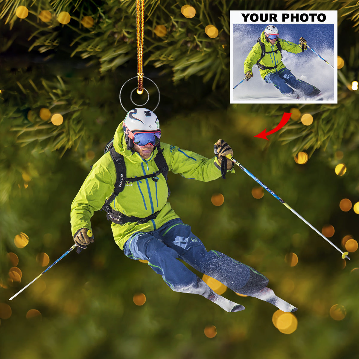 Dynamic Action Personalized Mica Ornament Gift For Skiing Lovers Family Members