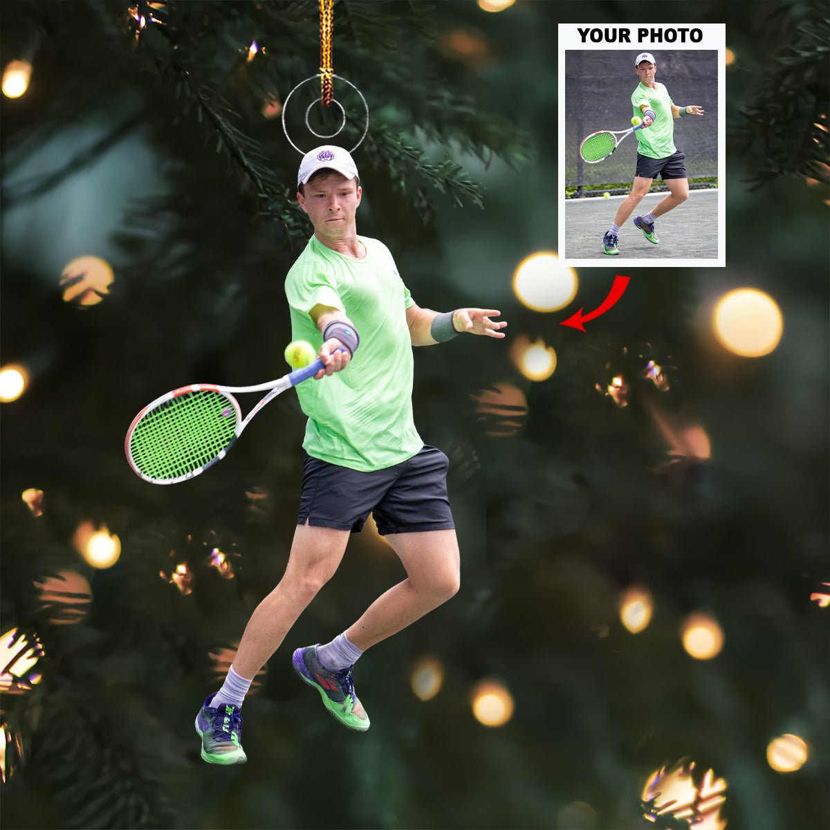 Dynamic Action Personalized Photo Mica Ornament Gift For Tennis Lovers Family Members