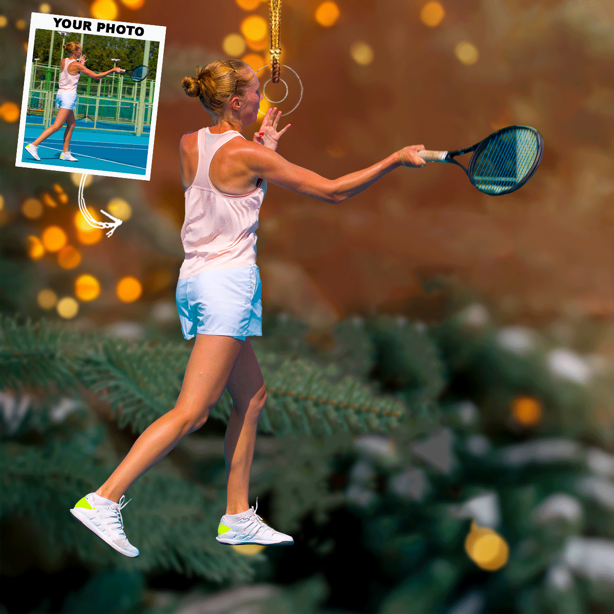 Dynamic Action Personalized Photo Mica Ornament Gift For Tennis Lovers Family Members Christmas 2025