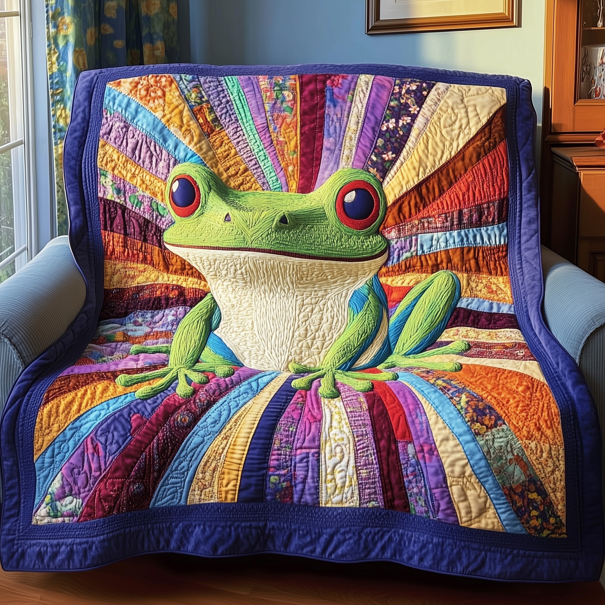Dynamic Frog Quilted Blanket Couch Throw BlanketGift For Frog Lover