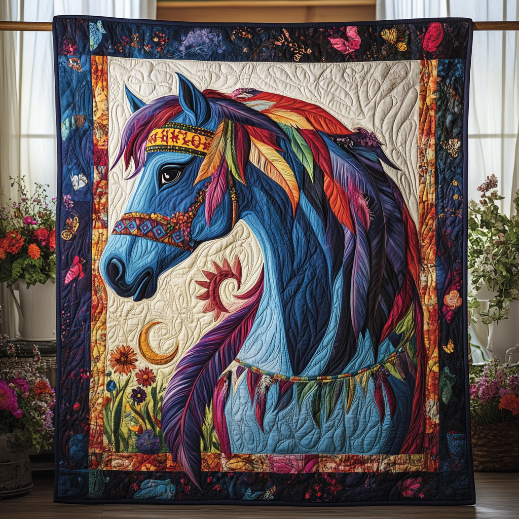 Dynamic Horse Design Quilted Blanket Gift For Horse Lover