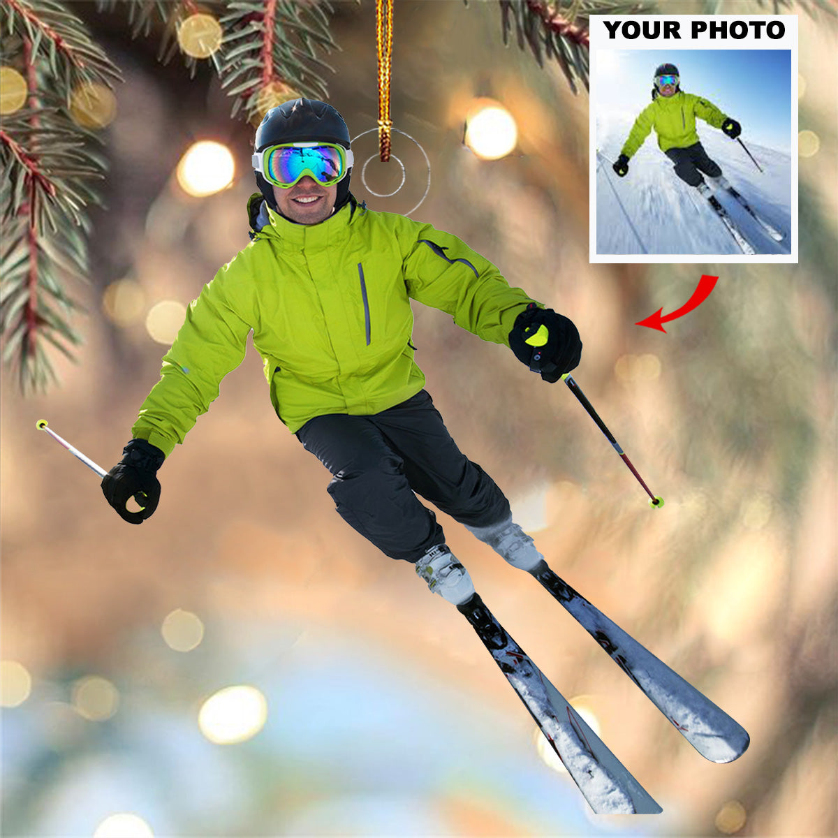 Dynamic Pose Personalized Mica Ornament Gift For Skiing Lovers Family Members