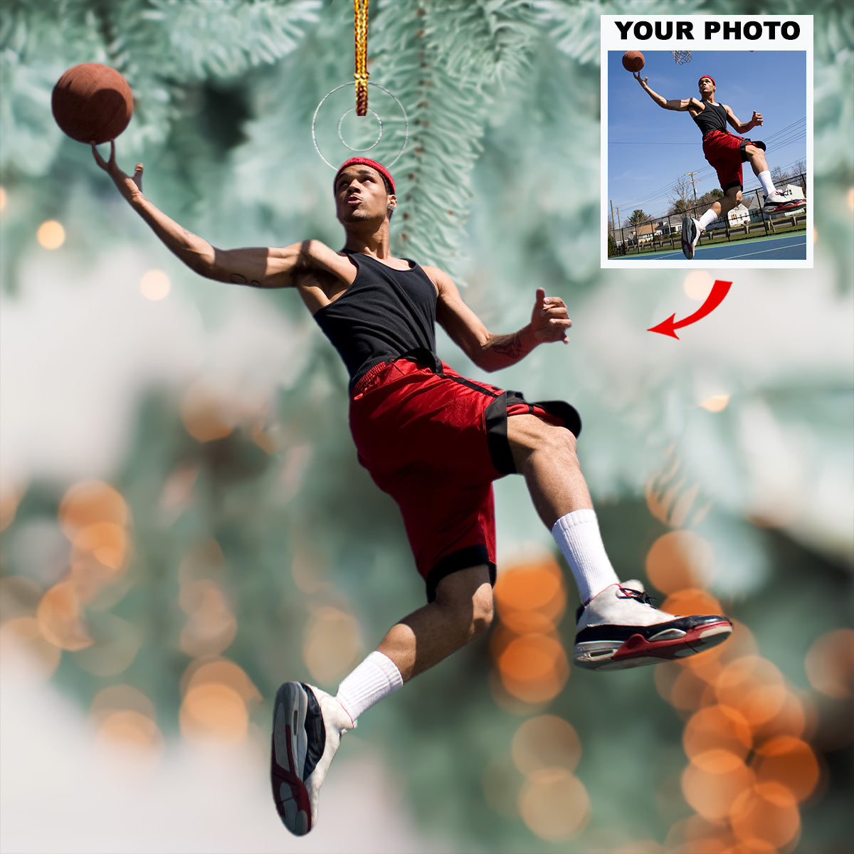 Dynamic Pose Personalized Photo Mica Ornament Gift For Basketball Lovers Family Member