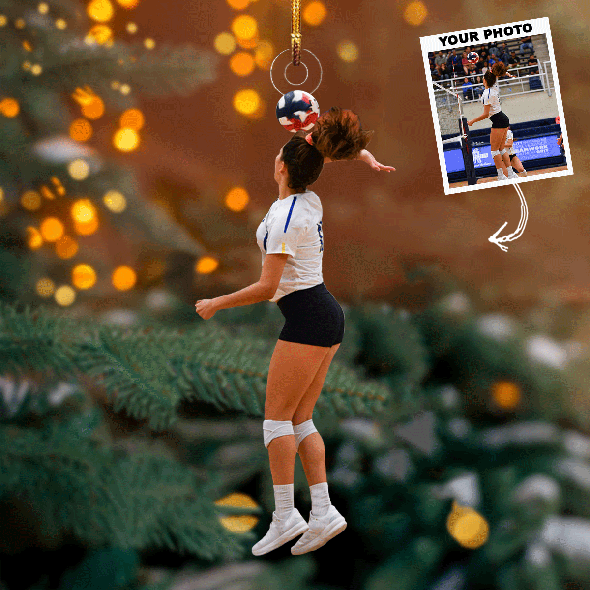 Dynamic Pose Personalized Photo Mica Ornament Gift For Volleyball Lovers Family Member