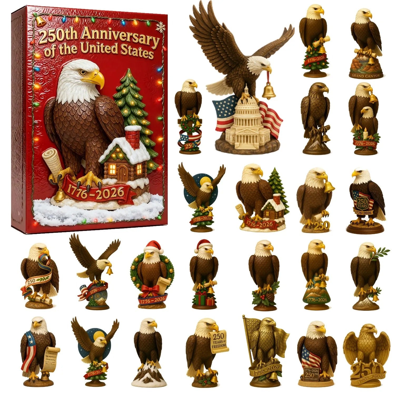 Eagle 1776 2026 Anniversary  Advent Calendar 2025 Christmas Countdown Patriotic Xmas Gifts
