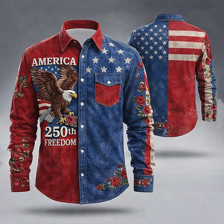 Eagle 1776 2026 Button Long Sleeve Shirt Semiquincentennial Merch 4Th Of July Present