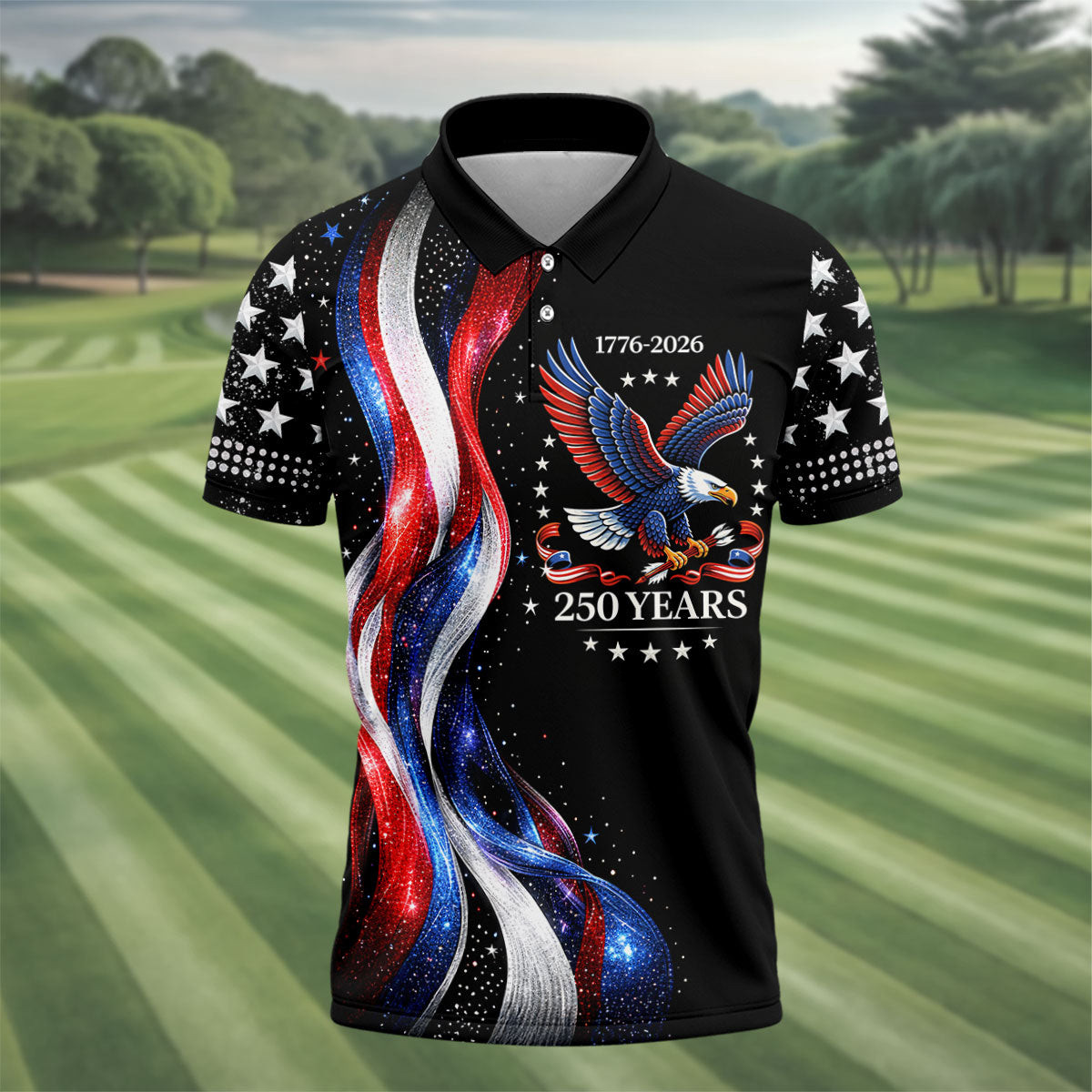 Eagle 250 Years 1776 2026 Golf Polo Shirt 4Th of July Golf Polo Gifts For Men Who Love Golf
