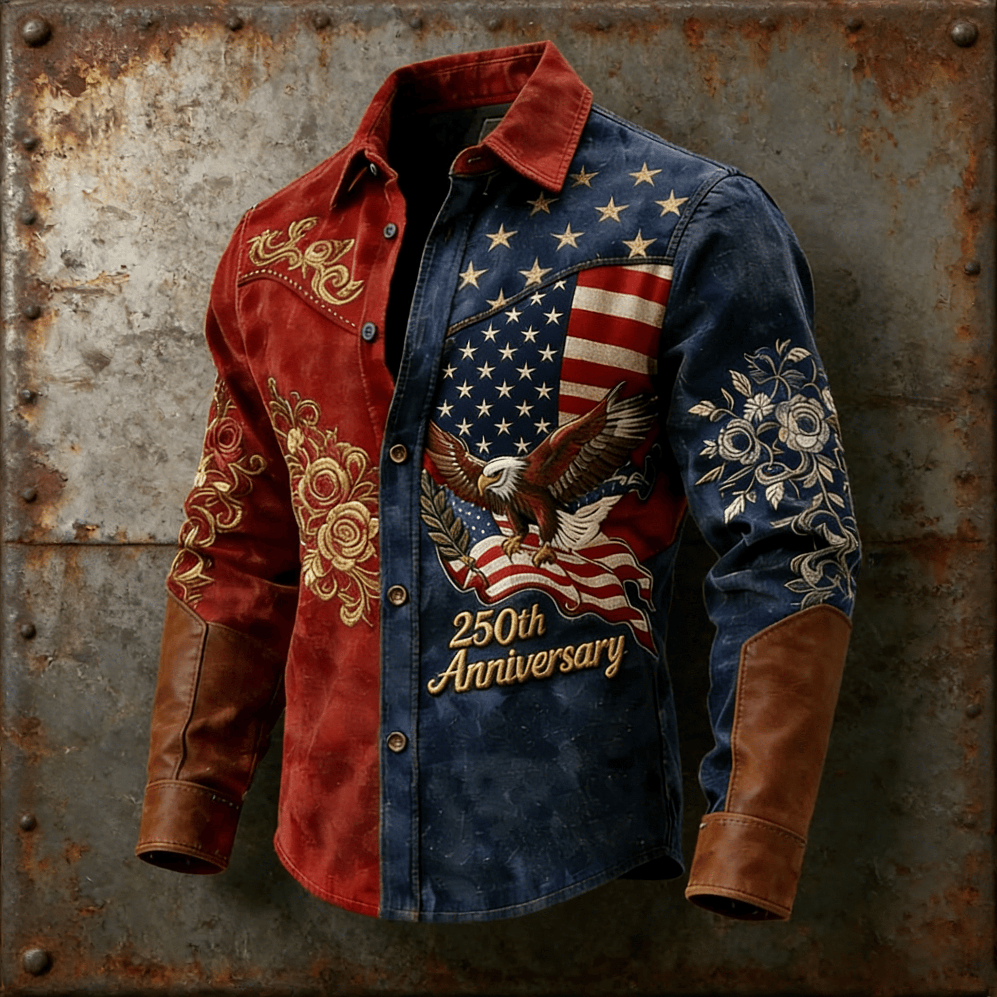 Eagle 250th Anniversary 1776 2026 Button Up Long Sleeve Shirt American Flag Apparel