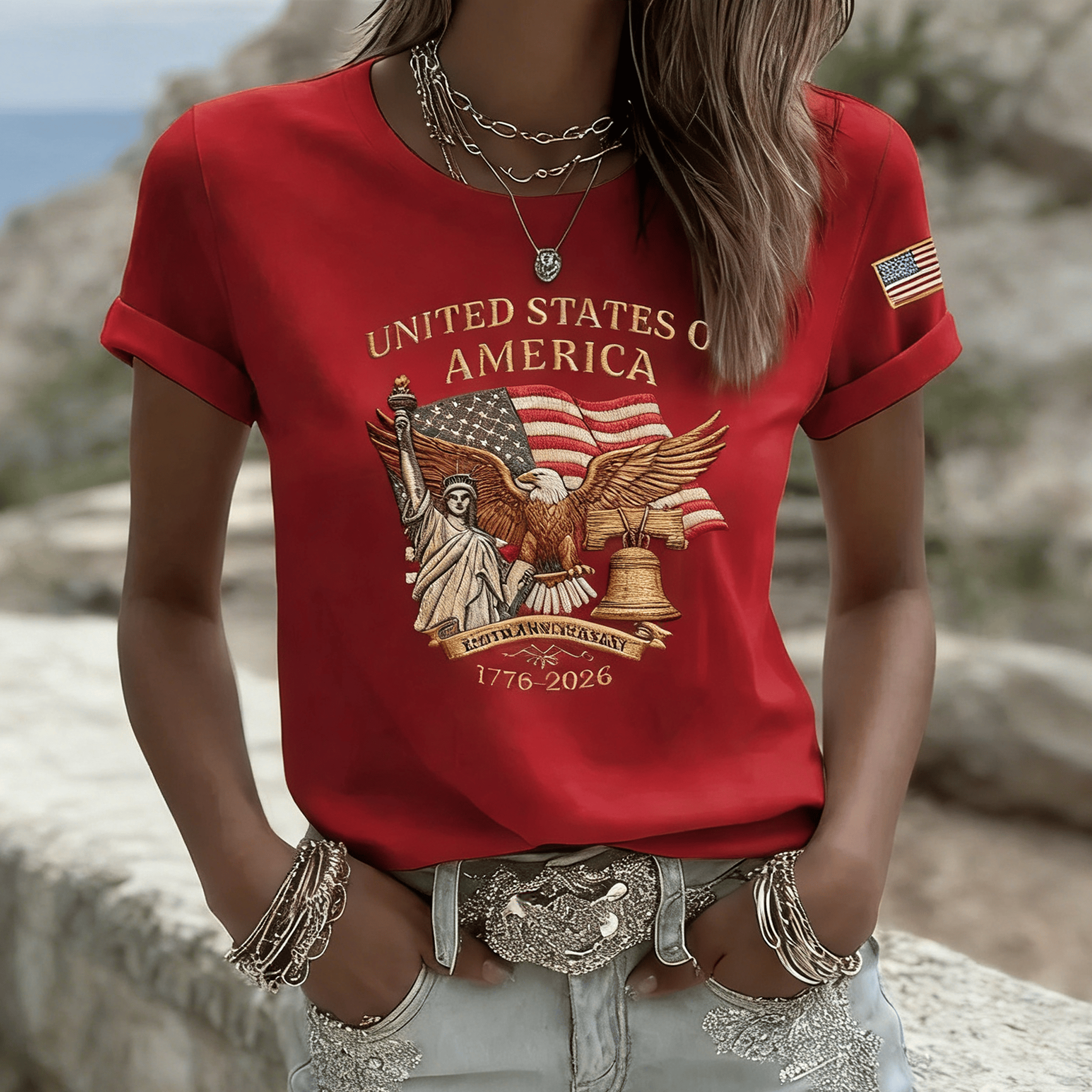 Eagle 250th Anniversary 1776 2026 T-Shirt Statue Of Liberty Clothes Gift For Girlfriend