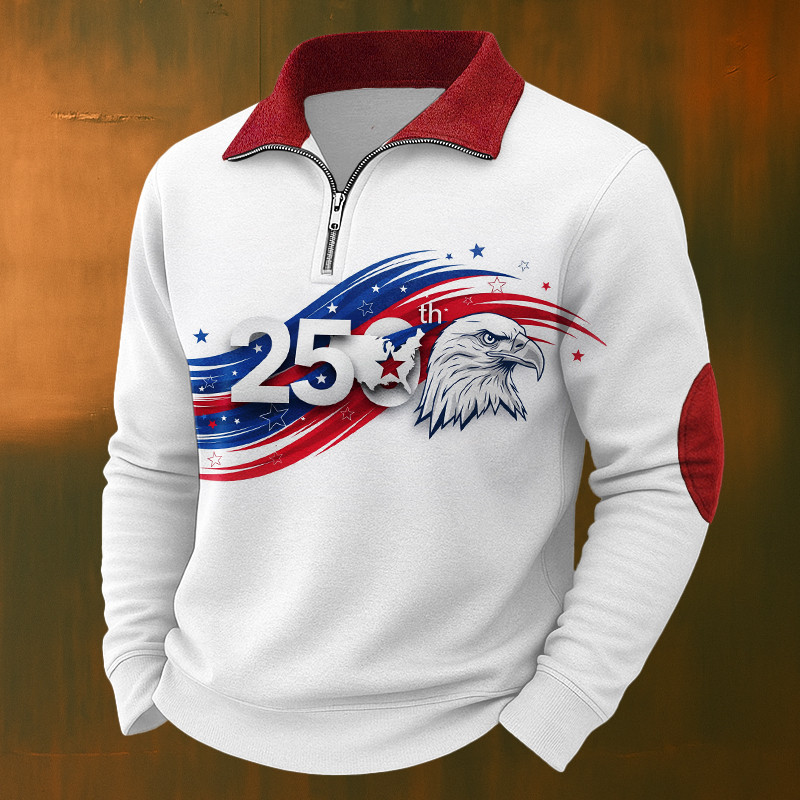 Eagle 250th Anniversary 1776 2026 Zip Polo Long Sleeve Shirt Best 4Th Of July Apparel Patriotic Men Gifts